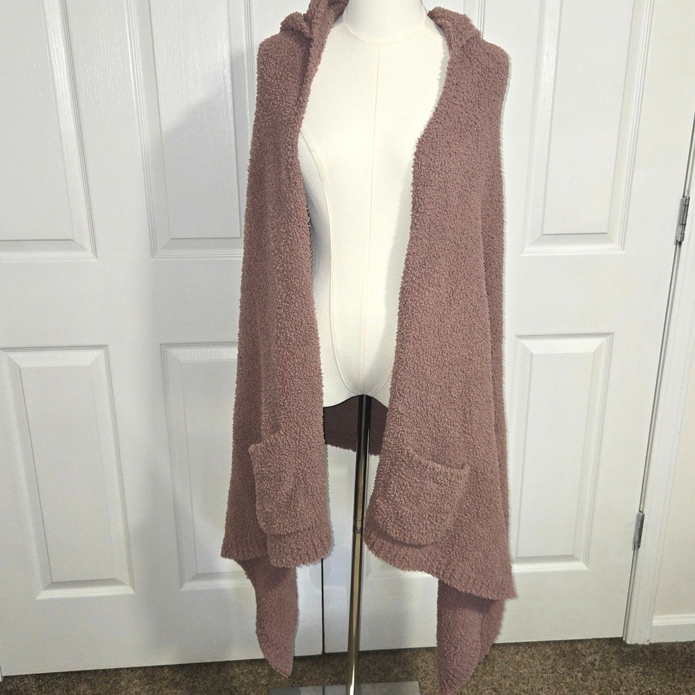 Aerie Wrap Cardigan Womens OS Mauve Pink Hooded Popcorn Knit Fuzzy Pockets
